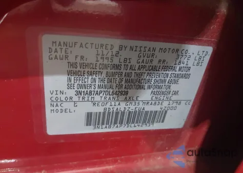 2013 Nissan Sentra Sv z USA, uszkodzony, nr VIN 3N1AB7AP7DL642939